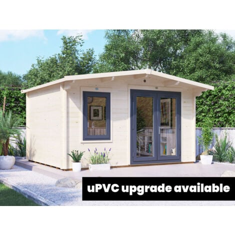 Dunster House Log Cabin Rhine 4m x 3m Garden Summer House Home Office Shed 45mm Walls, Double Glazed and Roof Shingles