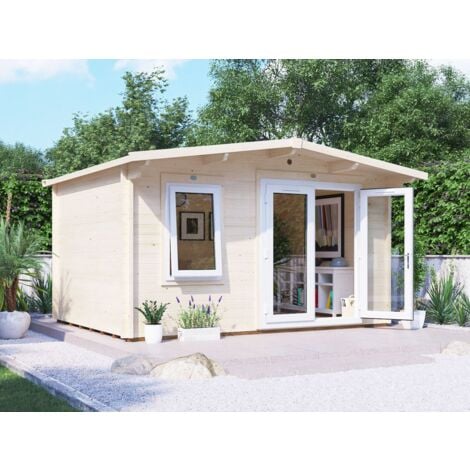 Dunster House Log Cabin Rhine 4m x 3m Garden Summer House Home Office Shed 45mm Walls, Double Glazed and Roof Shingles