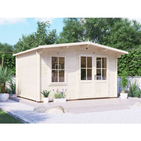 Dunster House Log Cabin Rhine 4m x 3m Garden Summer House Home Office Shed 45mm Walls, Double Glazed and Roof Shingles