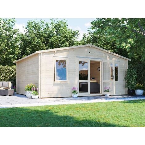 Insulated Garden Log Cabin WarmaLog Vanguard 6m x 5m Warm Man Cave Home Office Summer House Double Glazing Toughened Glass