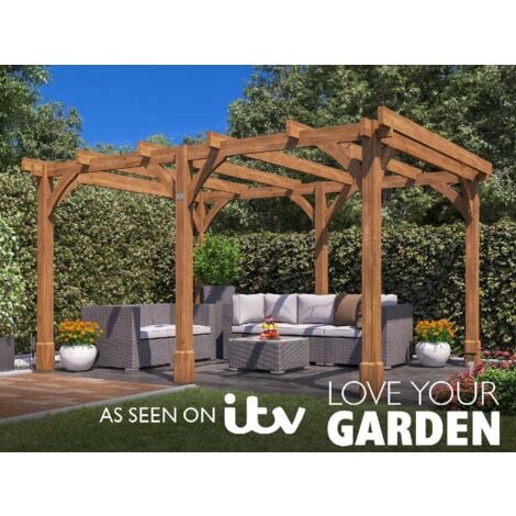 Dunster House Wooden Pergola Garden Plant Frame Furniture Kit Leviathan 4m x 3m
