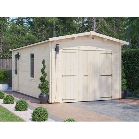 Wooden Double Garage Deore 3m x 5.5m - Garden Drive Car Storage Tool Shed Workshop Log Cabin Roof Felt
