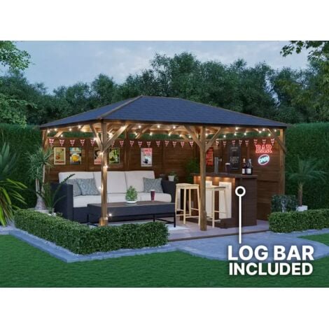 Dunster House Garden Bar Gazebo 4m x 3m Utopia Heavy Duty Garden Shelter with Log Bar Included