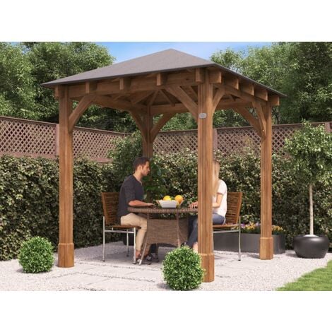 Wooden Gazebo Atlas W2.5m x D2.5m - Permanent Heavy Duty Pressure Treated Patio Shelter With Roof Shingles Included And 10 Year Guarantee