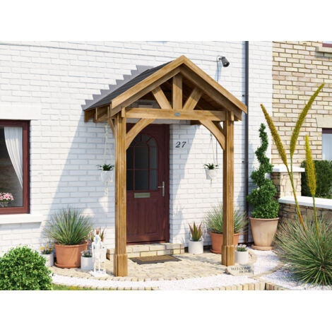 Dunster House Wooden Porch Canopy Kit 2m x 1.5m Door Shelter - Thunderdam Full Height 2 Post