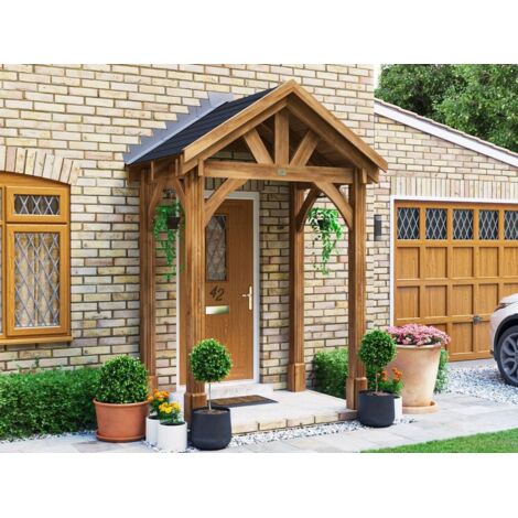 Dunster House Wooden Porch Canopy Kit 2m x 1.5m Pressure Treated Door Shelter Thunderdam Full Height 4 Post
