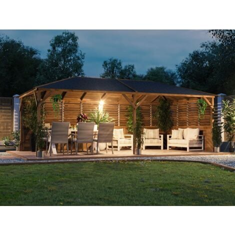 Dunster House Wooden Gazebo Kit Louvre Wall 6m x 3m Garden Shelter Roof Shingles Utopia