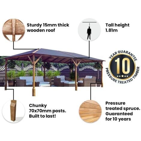 Dunster House Wooden Gazebo Kit Louvre Wall 6m x 3m Garden Shelter Roof Shingles Utopia