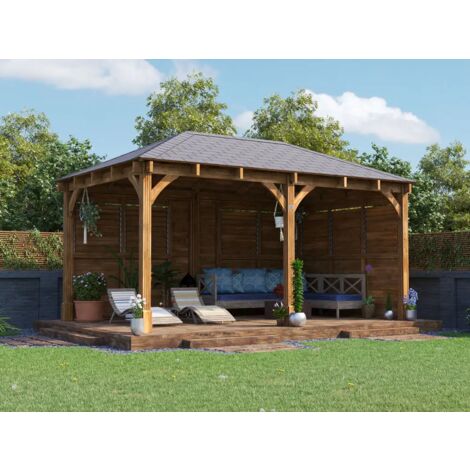 Dunster House Wooden Gazebo Kit Louvre Wall 5m x 3m with Roof Shingles Leviathan (1/5)
