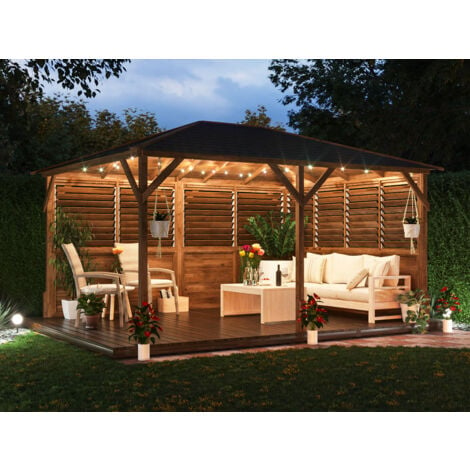 Dunster House Wooden Gazebo Kit Louvre Wall 4m x 3m Pressure Treated ...