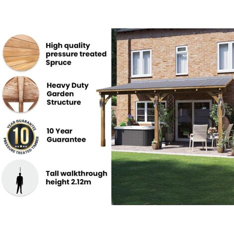 Dunster House Lean To Wooden Gazebo Canopy Kit 5m x 3m Patio