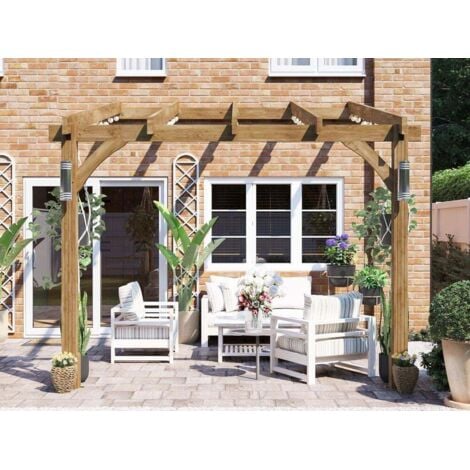 Dunster House Wooden Lean To Pergola Kit 3m x 3m Wall Mounted Garden Plant Frame Leviathan