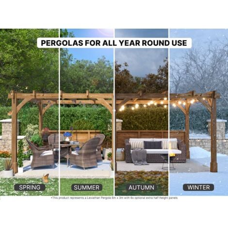 Dunster House Wooden Lean To Pergola Kit 3m x 3m Wall Mounted Garden Plant Frame Leviathan