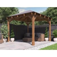 Wooden Gazebo Atlas W3.2m x D3.2m - Permanent Heavy Duty Pressure Treated Patio Shelter With Roof Shingles Included And 10 Year Guarantee