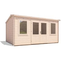Log Cabin Lantera W4.5m x D3.5m - Summer House Garden Office Workshop Man Cave Shed 45mm Walls Double Glazed and Roof Shingles