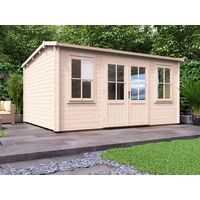Log Cabin Lantera W4.5m x D3.5m - Summer House Garden Office Workshop Man Cave Shed 45mm Walls Double Glazed and Roof Shingles