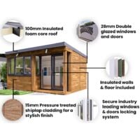 Garden Office Helena Right 4.3m x 2.7m - Insulated Home Office Studio Pod Study Room Double Glazing Toughened Glass