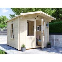 Log Cabin Avon W2.5m x D2.5m - Garden Home Office Man Cave Workshop Summerhouse Shed 28mm Walls Toughened Glass and Roof Shingles