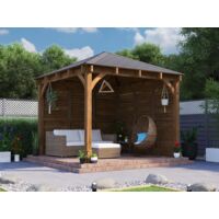 Dunster House Wooden Gazebo Kit Louvre Wall 3m x 3m Heavy Duty Garden Shelter Roof Shingles Leviathan