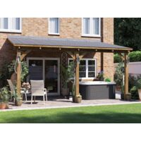 Dunster House Lean To Wooden Gazebo Canopy Kit 5m x 3m Patio Garden Shelter with Roof Shingles Leviathan