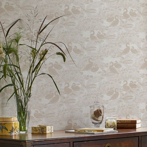 Papier peint intissé Laura Ashley Swans Dove 1005 x 52cm Beige grisé