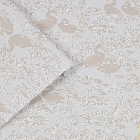 Papier peint intissé Laura Ashley Swans Dove 1005 x 52cm Beige grisé