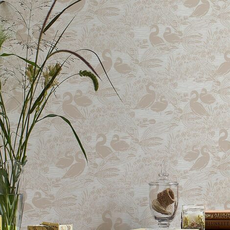 Papier peint intissé Laura Ashley Swans Dove 1005 x 52cm Beige grisé