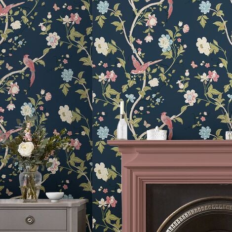 Papier peint intissé Laura Ashley Summer Palace Midnight 1005 x 52cm Bleu