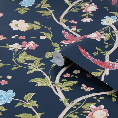 Papier peint intissé Laura Ashley Summer Palace Midnight 1005 x 52cm Bleu