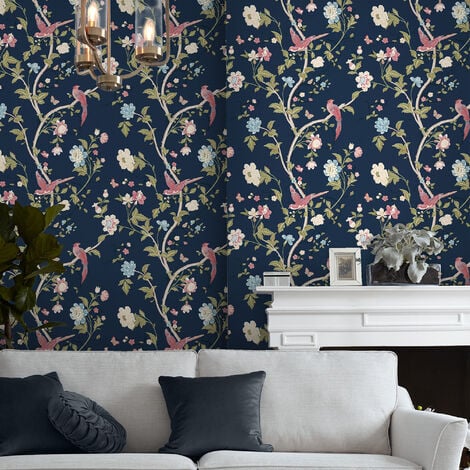 Papier peint intissé Laura Ashley Summer Palace Midnight 1005 x 52cm Bleu