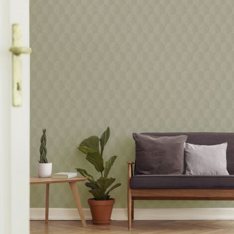 Papier peint intissé quadrillage Romee 1005 x 52cm Vert d'eau, sable