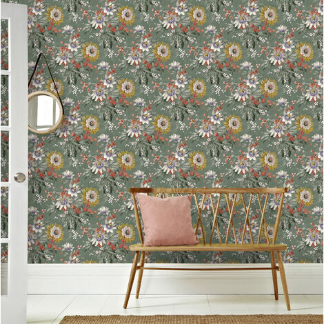 Papier peint intissé Fleuri Elégance 1005 x 52cm Vert (1/5)