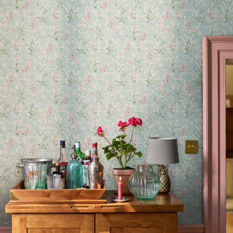 Papier peint intissé Laura Ashley Mosedale Posy Dark Duck Egg 1005 x 52cm Bleu (1/4)