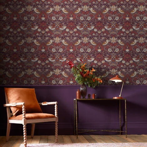 Papier peint intissé William Morris Strawberry Thief Plum 1005 x 52cm Violet (1/5)