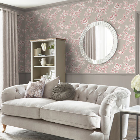 Papier peint intissé Laura Ashley Roses Pollington Dove 1005 x 52cm Framboise, taupe grisé (1/5)