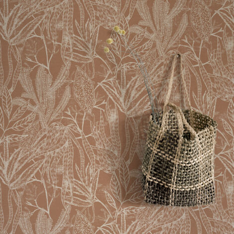 Papier peint intissé à motif feuilles 1005 x 52 cm – Couleur terracotta – Facile à poser, entretien simple – Résistant à la lumière – Superfresco Easy