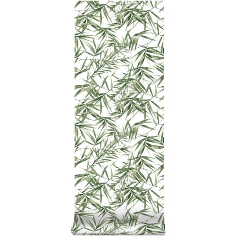 Papier peint intissé Feuilles de Bambou 1005 x 52cm Vert, Blanc