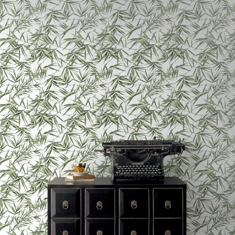 Papier peint intissé Feuilles de Bambou 1005 x 52cm Vert, Blanc