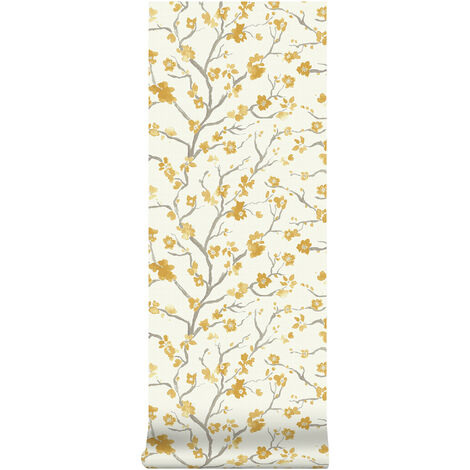 Papier peint intissé Ushi Arbre japonisant 1005 x 52cm Jaune orangé
