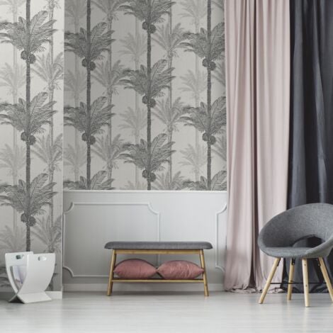 Papier peint intissé Palmiers Exotiques 1005 x 52cm Gris
