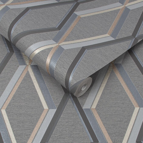 Papier peint intissé Prestige Géo métallisé 1005 x 52cm Argent, gris, cuivre