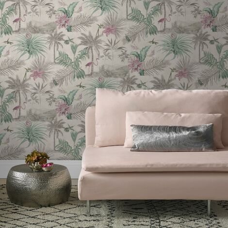 Papier peint intissé Oasis Paradis 1005 x 52cm Gris, rose (1/4)