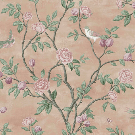 Papier peint intissé Laura Ashley Eglantine Blush 1005 x 52cm Ocre, rose, vert