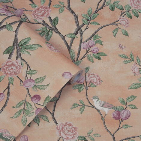 Papier peint intissé Laura Ashley Eglantine Blush 1005 x 52cm Ocre, rose, vert