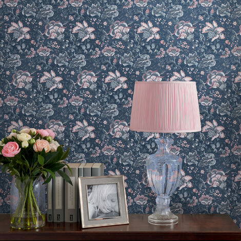 Papier peint intissé Laura Ashley Portia Dark Seaspray 1005 x 52cm Bleu (1/5)