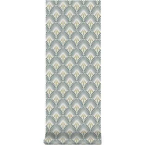 Papier peint intissé Art Déco Selena 1005 x 52cm Blanc, Vert
