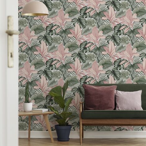 Papier peint intissé Indra Eucalyptus 1005 x 52cm Vert, rose