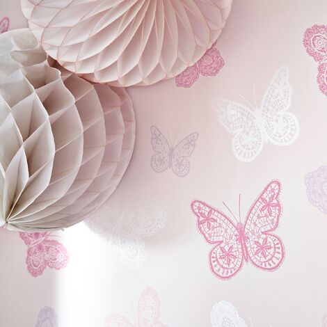 Papier peint intissé Papillons 1005 x 52cm Rose, Mauve
