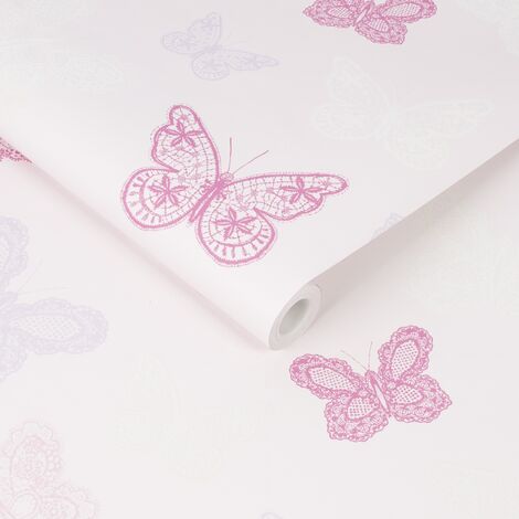 Papier peint intissé Papillons 1005 x 52cm Rose, Mauve
