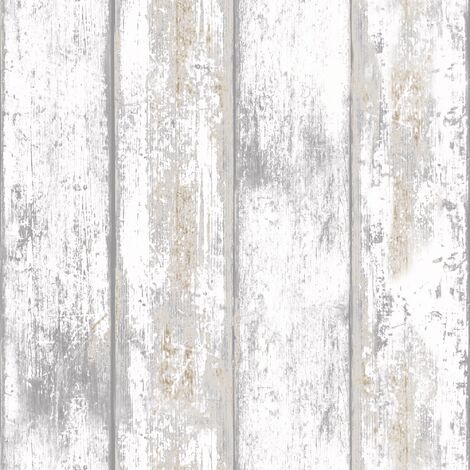 Papier peint intissé Bois Grainé 1005 x 52cm Blanc